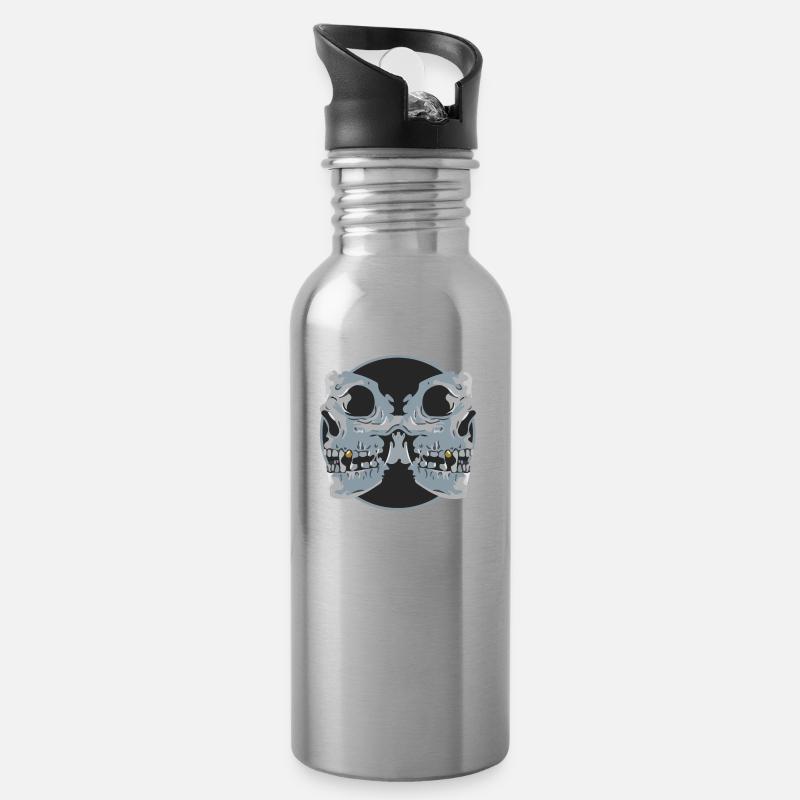 Totenkopf - Trinkflasche mit integriertem Trinkhalm - Lightsilver