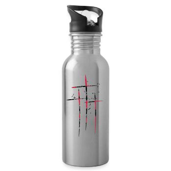 3 crosses design pattern scratch cool old tears br - Water bottle with straw - silver - Right