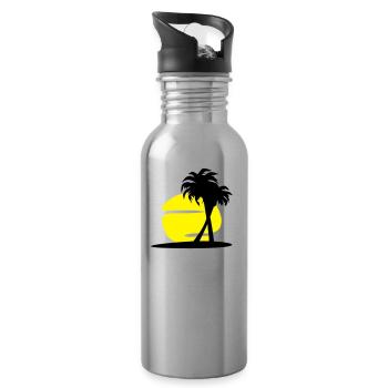 Sund and palm tree (super cheap!) - Water bottle with straw - silver - Right