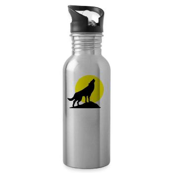 Wolf und Vollmond - Trinkflasche mit integriertem Trinkhalm - Lightsilver - Rechts