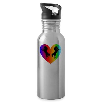 rising horses - horse love - horses gift - Water bottle with straw - silver - Right