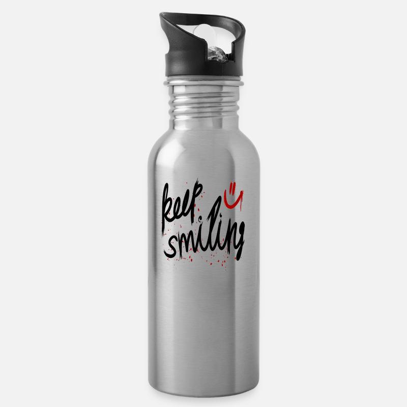 keep smiling - Trinkflasche mit integriertem Trinkhalm - Lightsilver