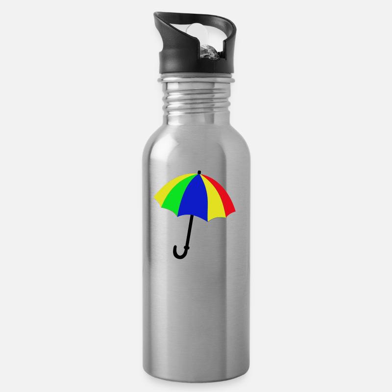 Logo bunter Regenschirm - Trinkflasche mit integriertem Trinkhalm - Lightsilver