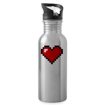 pixel heart - Water bottle with straw - silver - Right