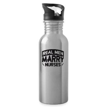 Real Men Marry Nurses - Water bottle with straw - silver - Right