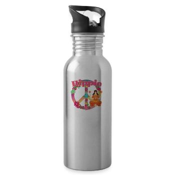 Hippie Outfit | Hippies 60er Frieden Geschenkideen - Trinkflasche mit integriertem Trinkhalm - Lightsilver - Rechts