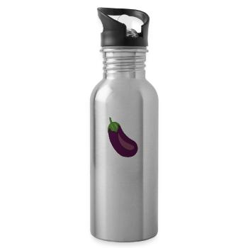 Aubergine drôle - Gourde avec paille intégrée - argent clair - Droite