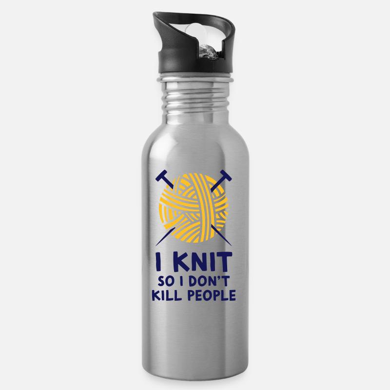 I knit so I don't kill people - Water bottle with straw - silver