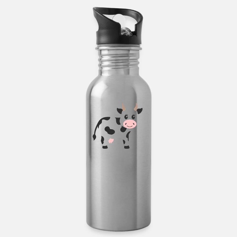 Kuh - Trinkflasche mit integriertem Trinkhalm - Lightsilver