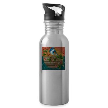 Oiseau - Gourde avec paille intégrée - argent clair - Droite