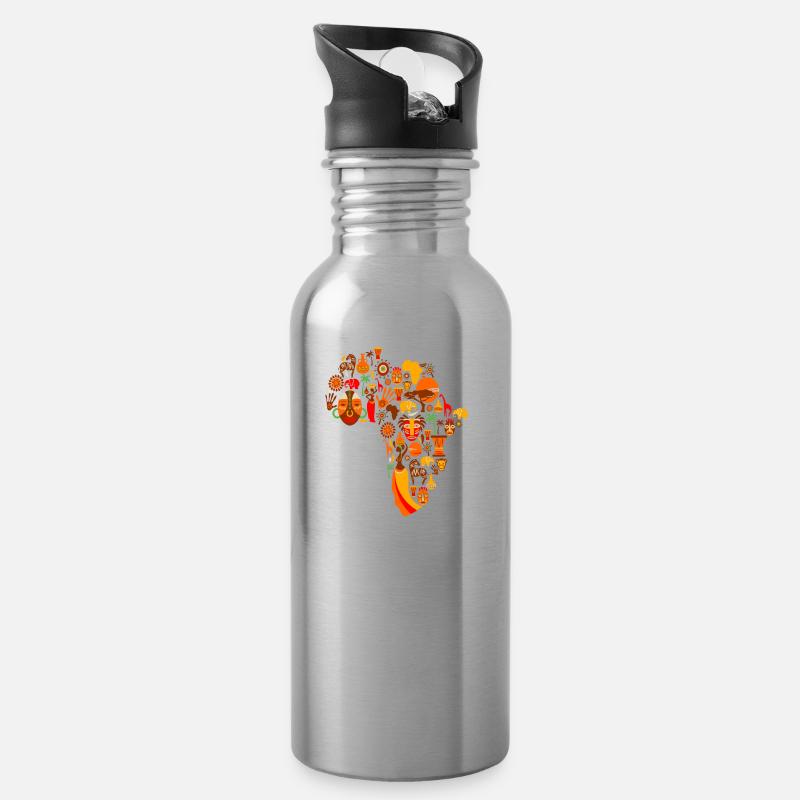 Afrika - Trinkflasche mit integriertem Trinkhalm - Lightsilver