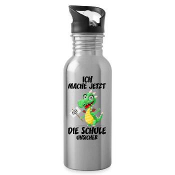 Einschulung Drache - Trinkflasche mit integriertem Trinkhalm - Lightsilver - Rechts