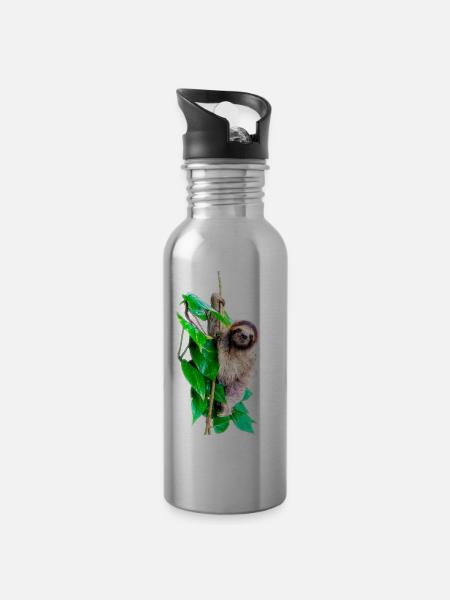 Kleines Faultier, Tiere, Regenwald, Costa Rica - Trinkflasche mit integriertem Trinkhalm - Lightsilver