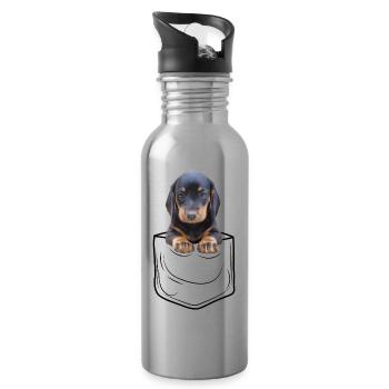 Dachshund Shorthair Dachshund Chest Bag - Water bottle with straw - silver - Right