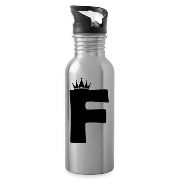 letter F crown - Water bottle with straw - silver - Right