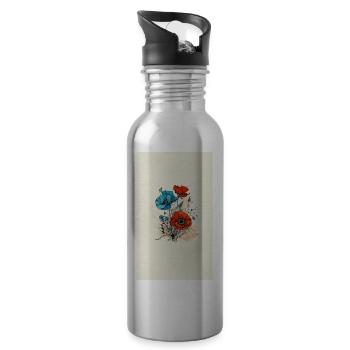 Mohnblumen - Trinkflasche mit integriertem Trinkhalm - Lightsilver - Rechts