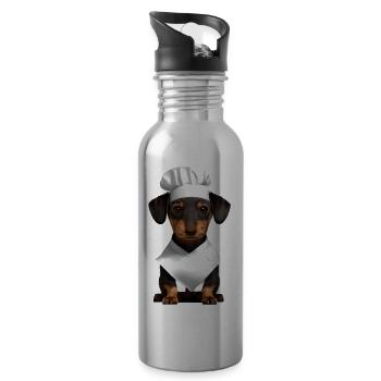 Dogs, Dachshund, Restaurateur, Dachshund Puppy, Dog Cooking - Water bottle with straw - silver - Right