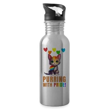 Gay pride - ronronner de fierté - Gourde avec paille intégrée - argent clair - Droite