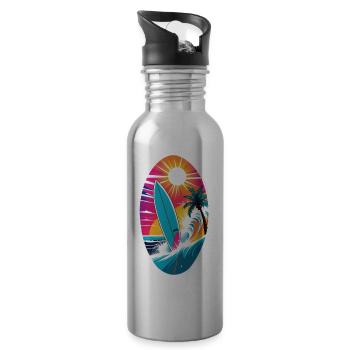 surf plage palmier soleil vacances - Gourde avec paille intégrée - argent clair - Droite