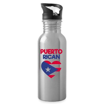 Puerto Rico Geschenkidee | Puerto Ricaner Heimat - Trinkflasche mit integriertem Trinkhalm - Lightsilver - Rechts