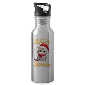 Cat Christmas Merry Meowy Catmas Ugly Cute - Water bottle with straw - silver - Right