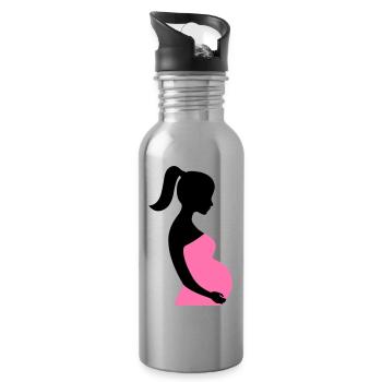 Schwangere Silhouette - Trinkflasche mit integriertem Trinkhalm - Lightsilver - Rechts