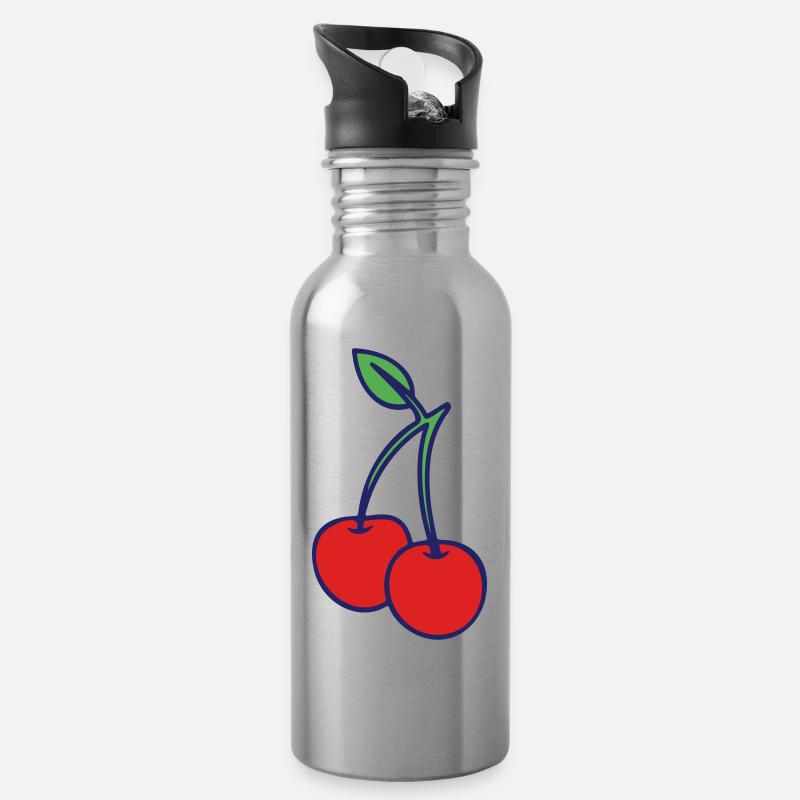 Kirschen - Trinkflasche mit integriertem Trinkhalm - Lightsilver