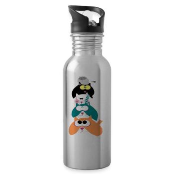 Katzen - Trinkflasche mit integriertem Trinkhalm - Lightsilver - Rechts