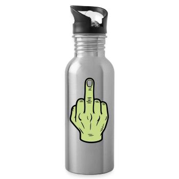 Middle Finger Hand Icon - Water bottle with straw - silver - Right