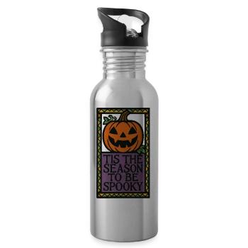 Folk Spooky Pumpkin Sign - Water bottle with straw - silver - Right