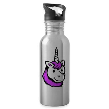 Einhorn Pink Süß Hübsch Freundlich Cartoon Pferd - Trinkflasche mit integriertem Trinkhalm - Lightsilver - Rechts