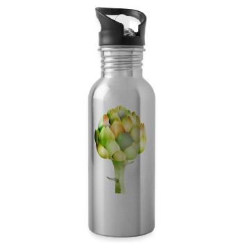 Artichoke in fresh shades of green as a vegetable motif - Water bottle with straw - silver - Right