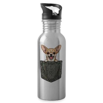 Chihuahua  - Petit Chien Mignon dans la Poche - Gourde avec paille intégrée - argent clair - Droite