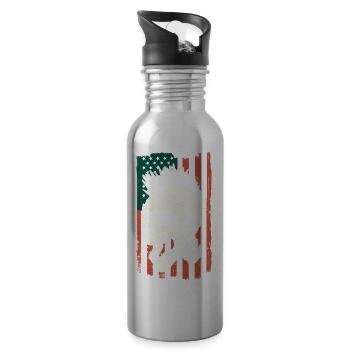 Punk Schädel auf US-Flagge - Trinkflasche mit integriertem Trinkhalm - Lightsilver - Rechts