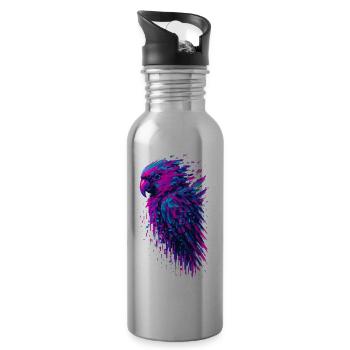 Parrot Glitch Art Cyber Vibrating - Water bottle with straw - silver - Right