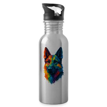 Low Poly Geometric German Shepherd Dog - Trinkflasche mit integriertem Trinkhalm - Lightsilver - Rechts