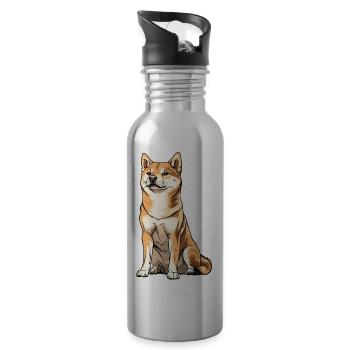 Shiba Inu Cartoon Hund Illustration - Trinkflasche mit integriertem Trinkhalm - Lightsilver - Rechts