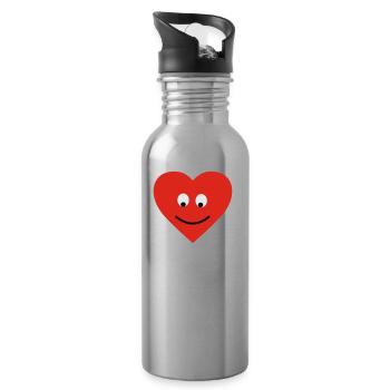 heart face - Water bottle with straw - silver - Right