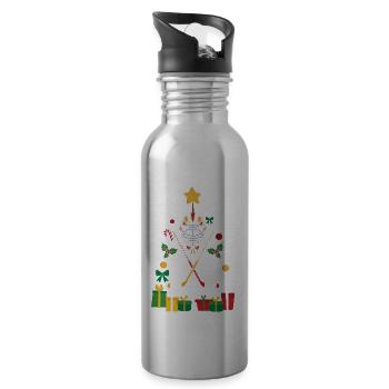 Eishockey Weihnachten Geschenk Xmas Ice Hockey - Trinkflasche mit integriertem Trinkhalm - Lightsilver - Rechts