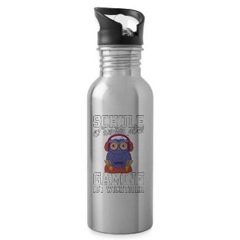 Gaming Eule - Computerspiele Videospiele Schule - Trinkflasche mit integriertem Trinkhalm - Lightsilver - Rechts