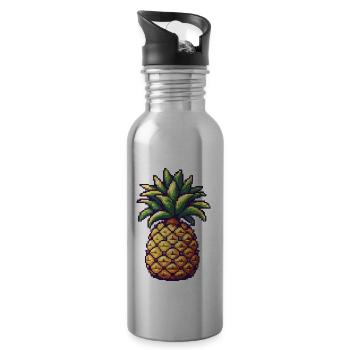 Ananas Pixel Symbol - Trinkflasche mit integriertem Trinkhalm - Lightsilver - Rechts