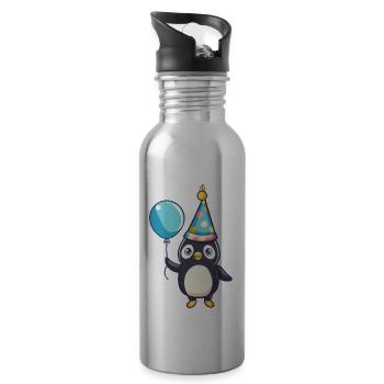 Pinguin Geburtstag Baby - Trinkflasche mit integriertem Trinkhalm - Lightsilver - Rechts