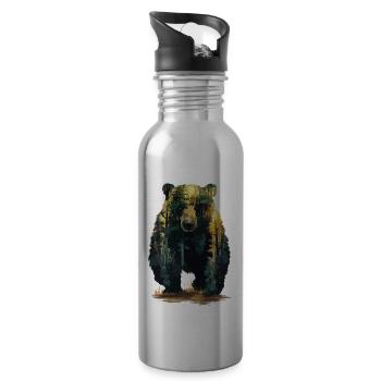 Wald Bär Natur Wildlife Kunst Berg Tier - Trinkflasche mit integriertem Trinkhalm - Lightsilver - Rechts