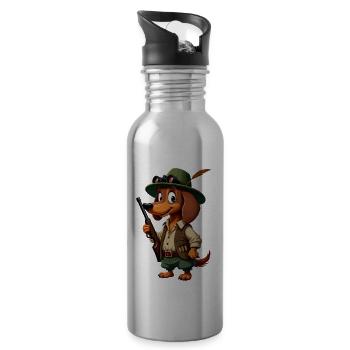 Witzger Jagdhund für einen Jäger mit Hund - Trinkflasche mit integriertem Trinkhalm - Lightsilver - Rechts