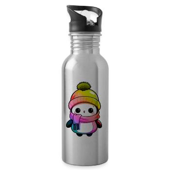 Penguin Winter Animal Colorful Comic - Water bottle with straw - silver - Right