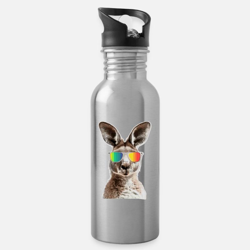 Lustiges Känguru mit Sonnenbrille für einen - Trinkflasche mit integriertem Trinkhalm - Lightsilver