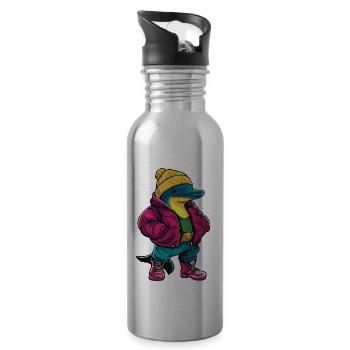 Dolphin Funny Winter - Water bottle with straw - silver - Right
