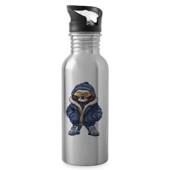 Faultier Cool Comic - Trinkflasche mit integriertem Trinkhalm - Lightsilver - Rechts
