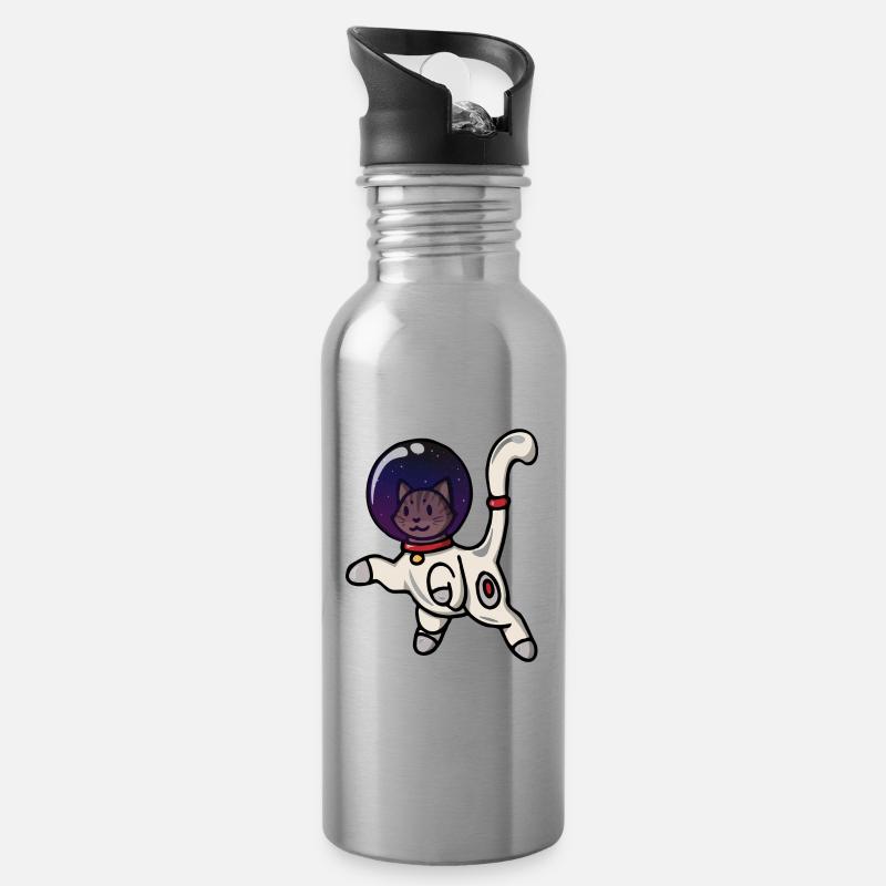 Spacecat Weltraum Katze! Geschenkidee Astrocat All - Trinkflasche mit integriertem Trinkhalm - Lightsilver