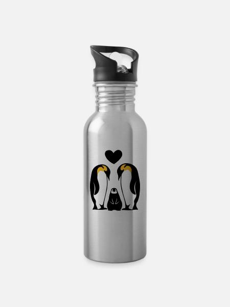 Famille Famille Famille Pingouin Famille Pingouins - Gourde avec paille intégrée - argent clair